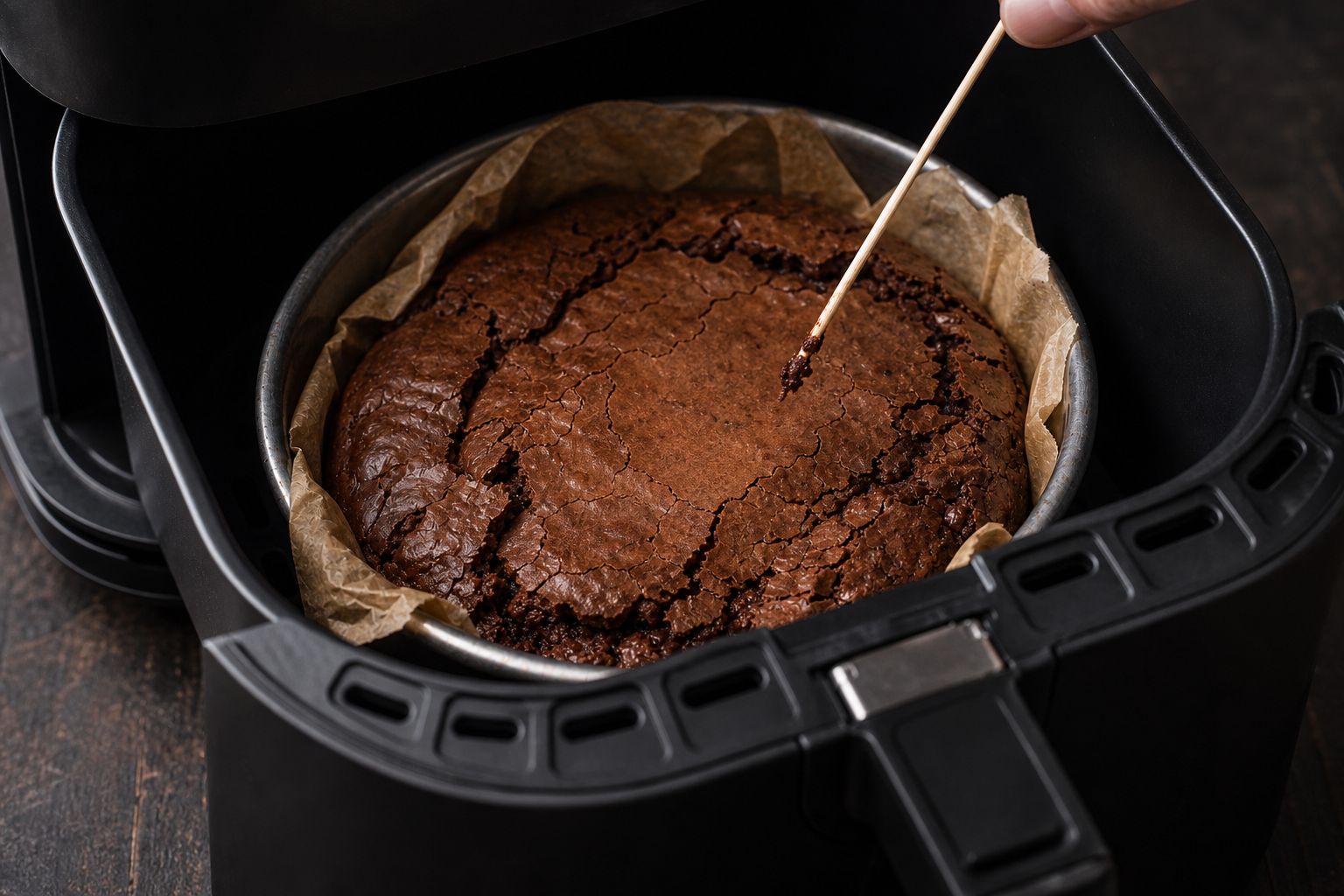 Airfryer-brownies, trin 5: bag i airfryeren