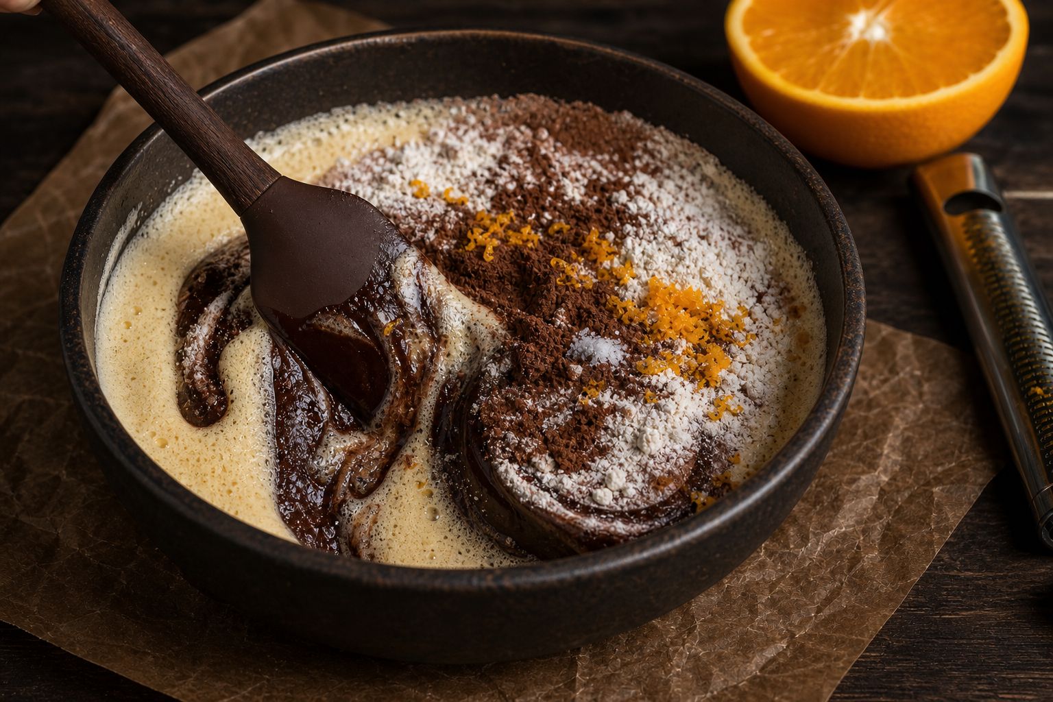 Appelsin-brownies, trin 4: vend sammen
