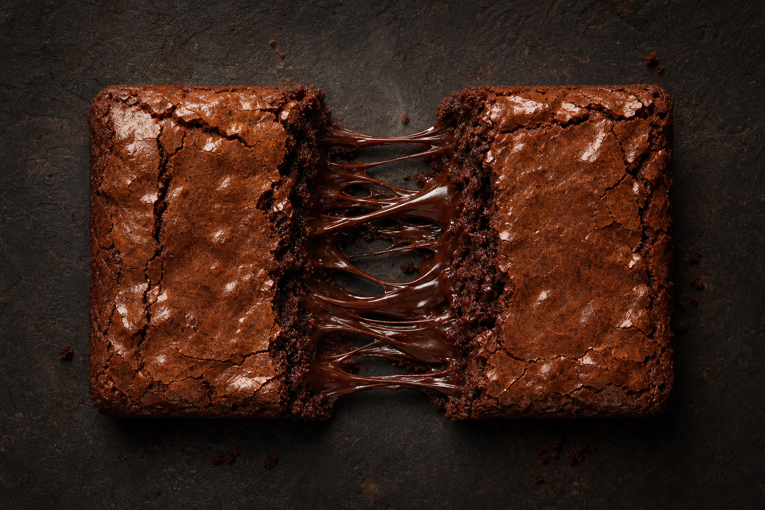 Glutenfri fudgy brownie med crackly top skåret i firkanter