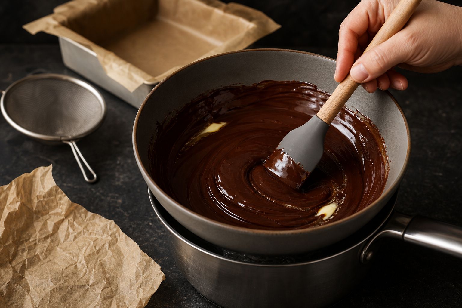 Browniebund, trin 2: smelt smør og chokolade