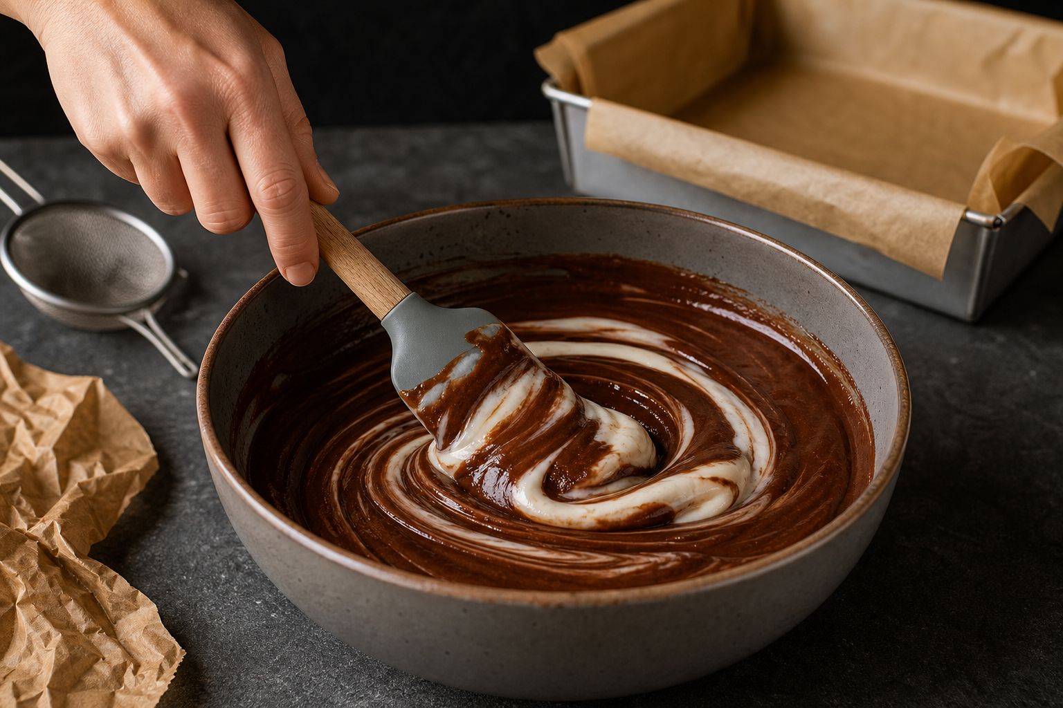 Brownies uden æg, trin 3: rør sukker og yoghurt i