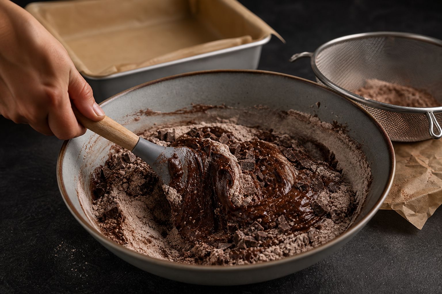 Brownies uden æg, trin 4: vend det tørre i