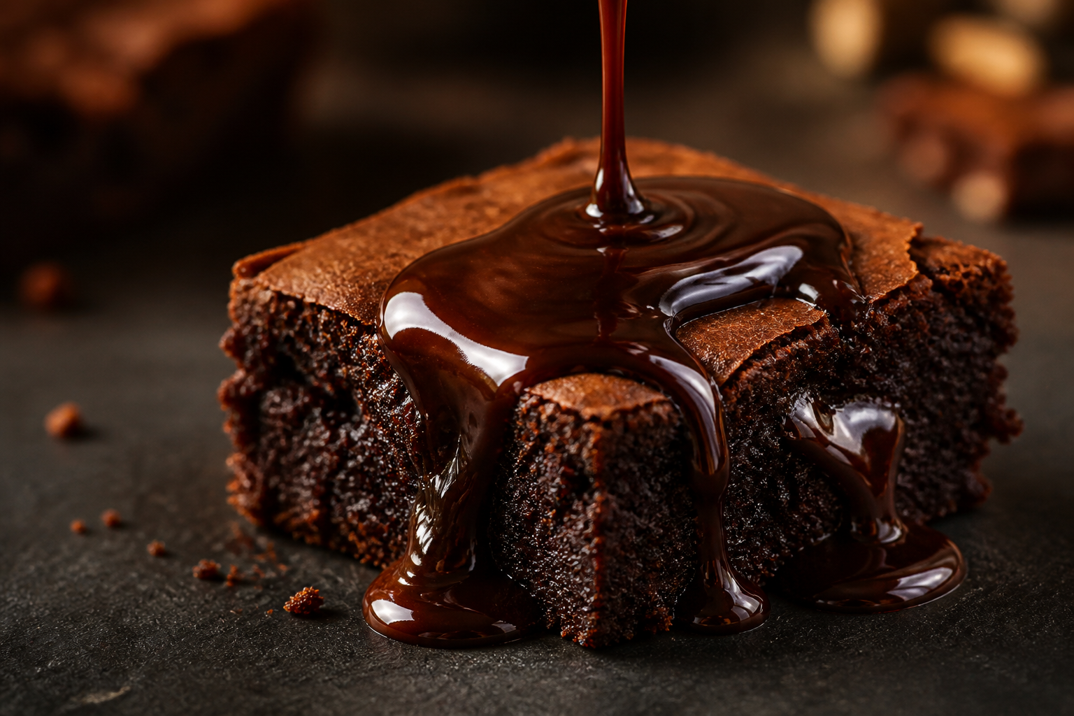 Molten brownie skåret op med flydende chokoladekerne der løber ud