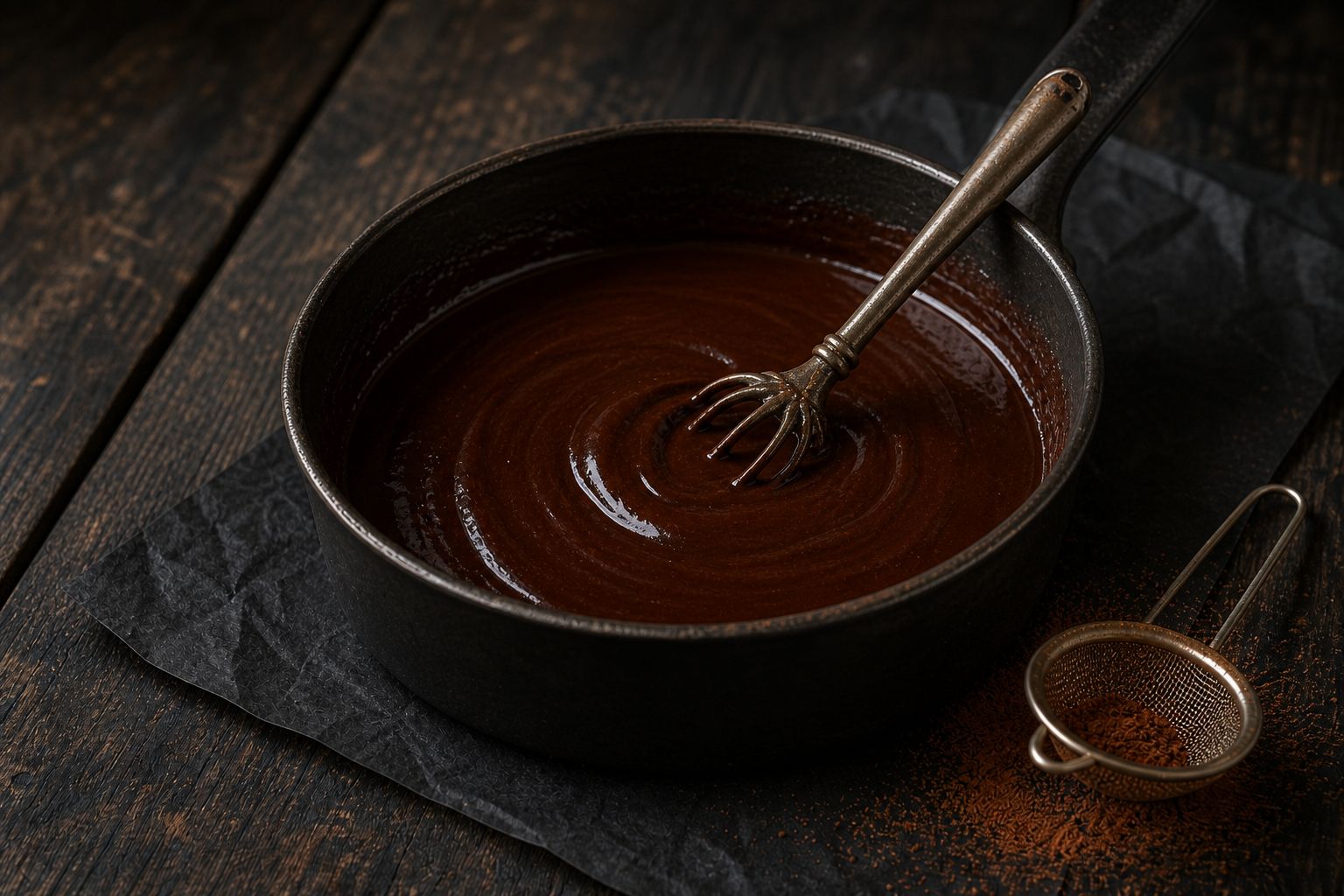 Kakao-brownies, trin 2: smelt smør og kakao