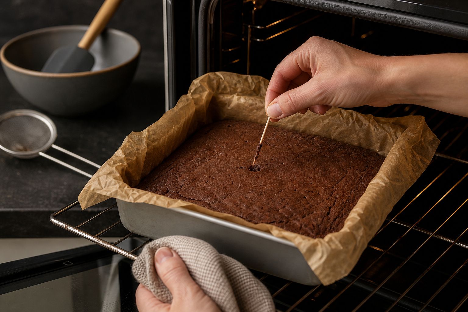 Brownies med kondenseret mælk, trin 5: bag