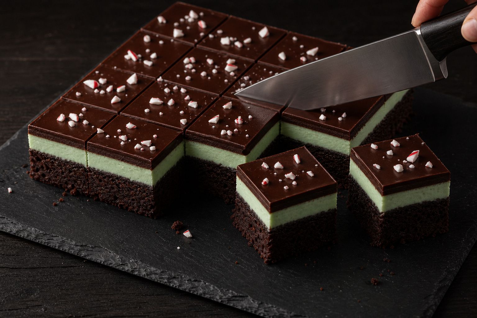 Mint-brownies, trin 7: køl og skær