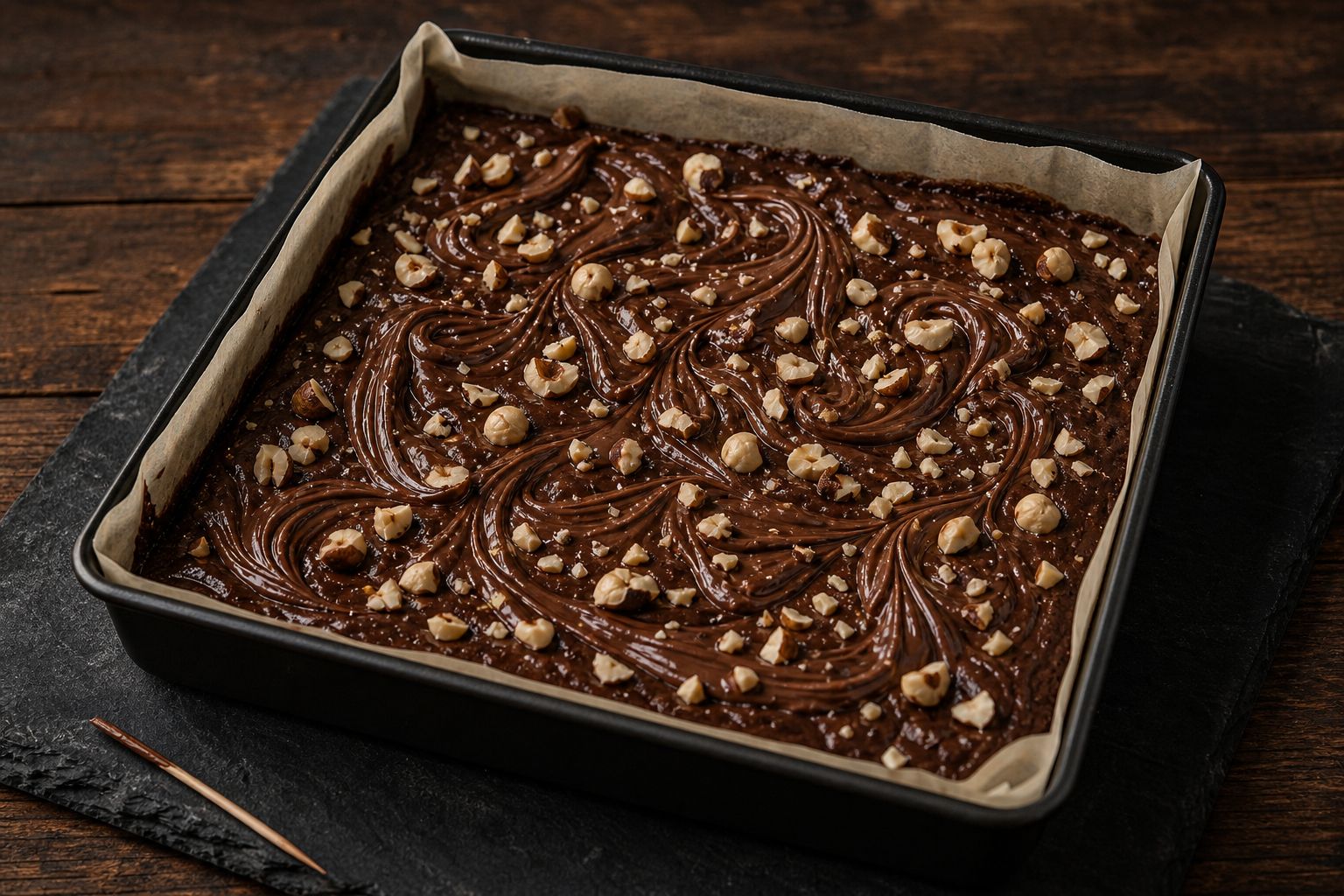 Nutella-brownies, trin 4: marmorering og drys