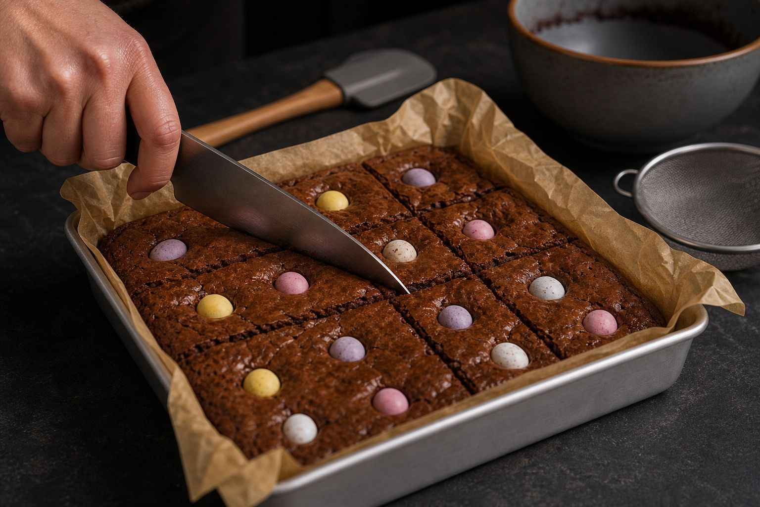 Påskebrownies, trin 7: køl af og skær