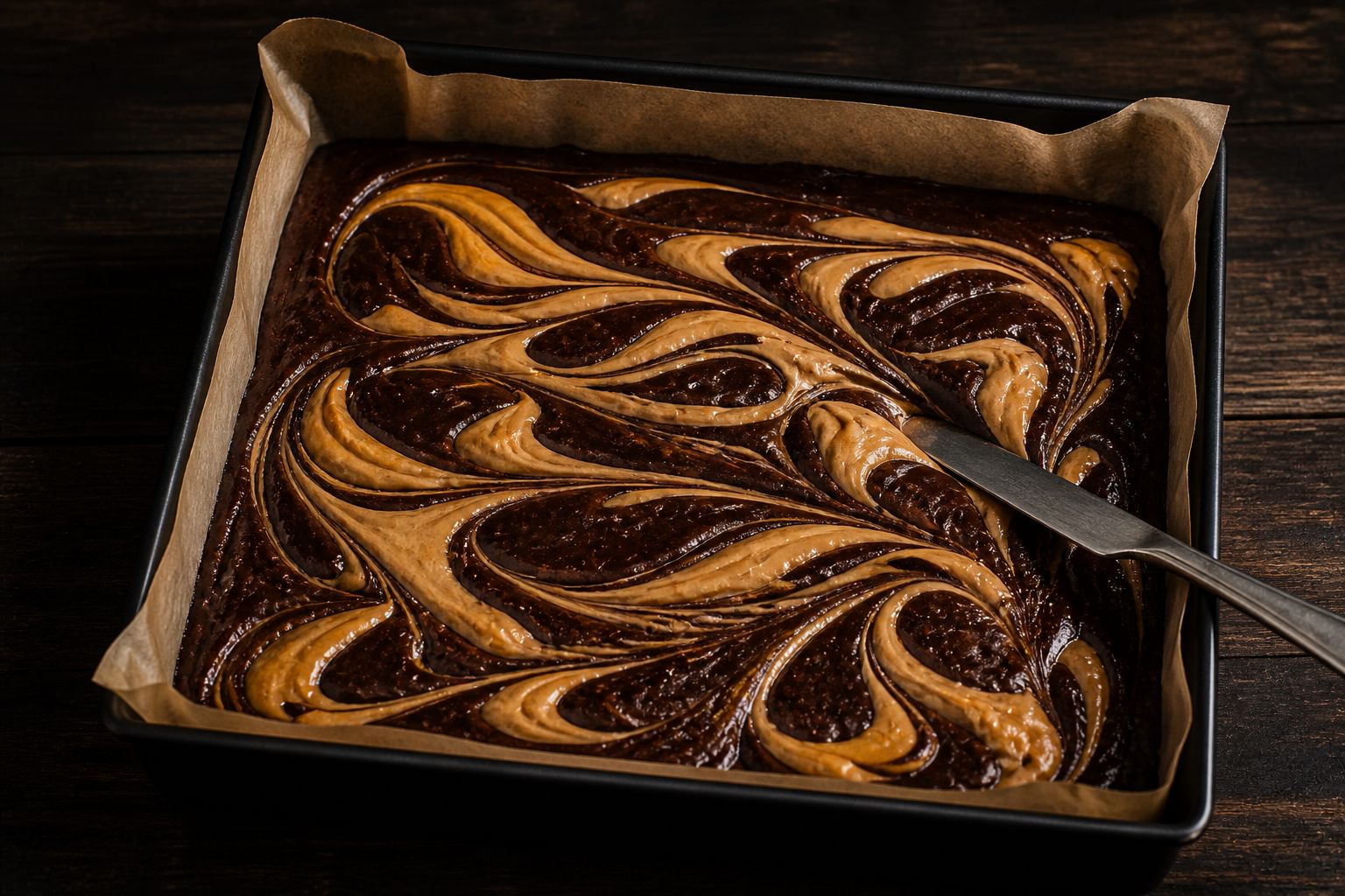 Peanutbutter-brownies, trin 5: marmorér