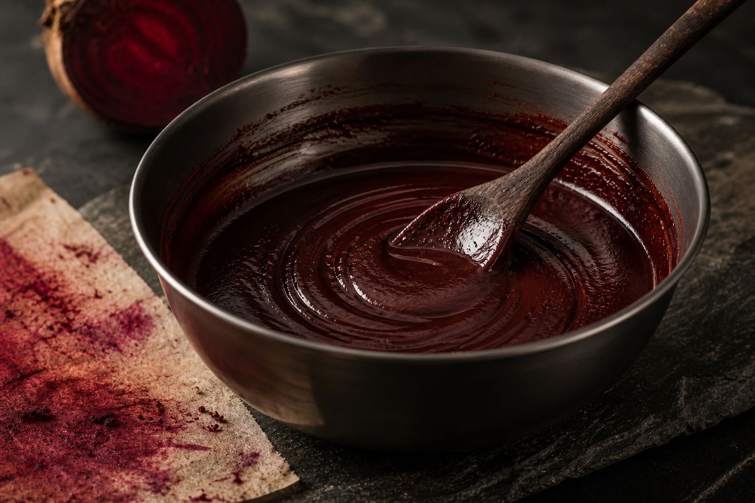 Rødbede-brownies, trin 4: smelt og rør sammen