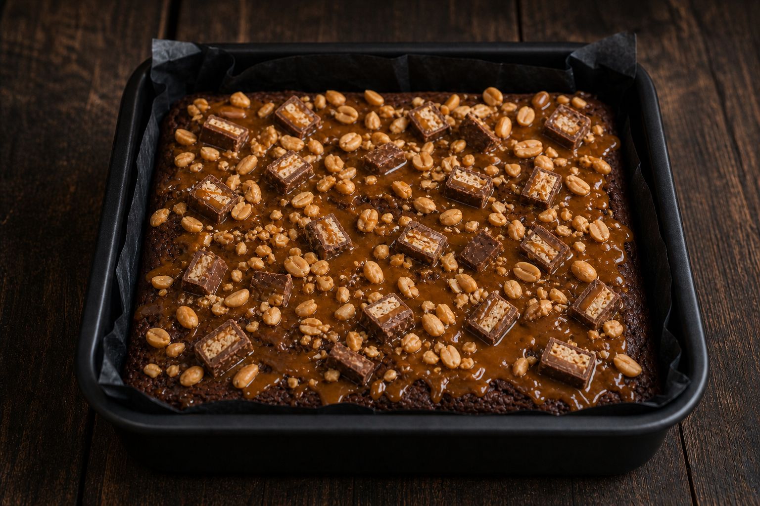 Snickers-brownies, trin 7: top og køl af