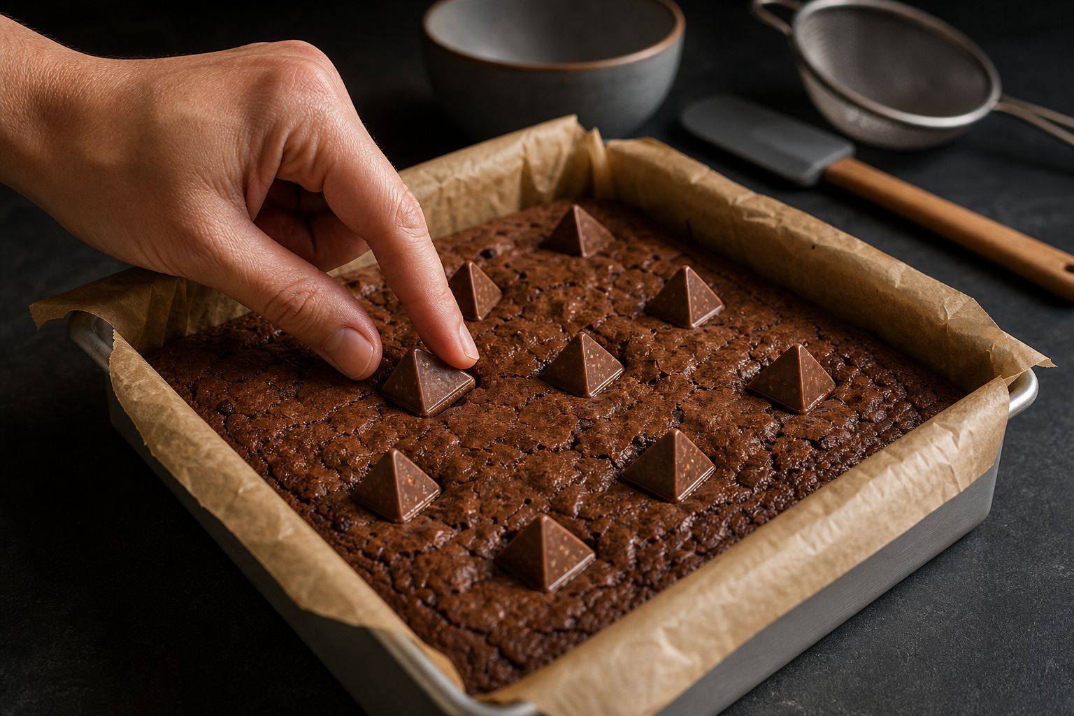 Toblerone-brownies, trin 6: tryk trekanter i toppen