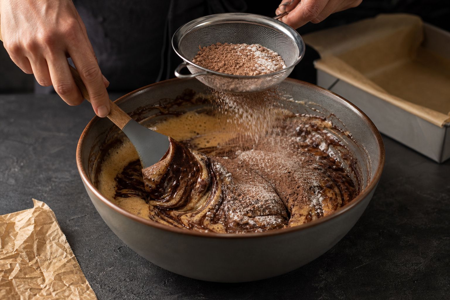 Valnøddebrownies, trin 5: vend sammen