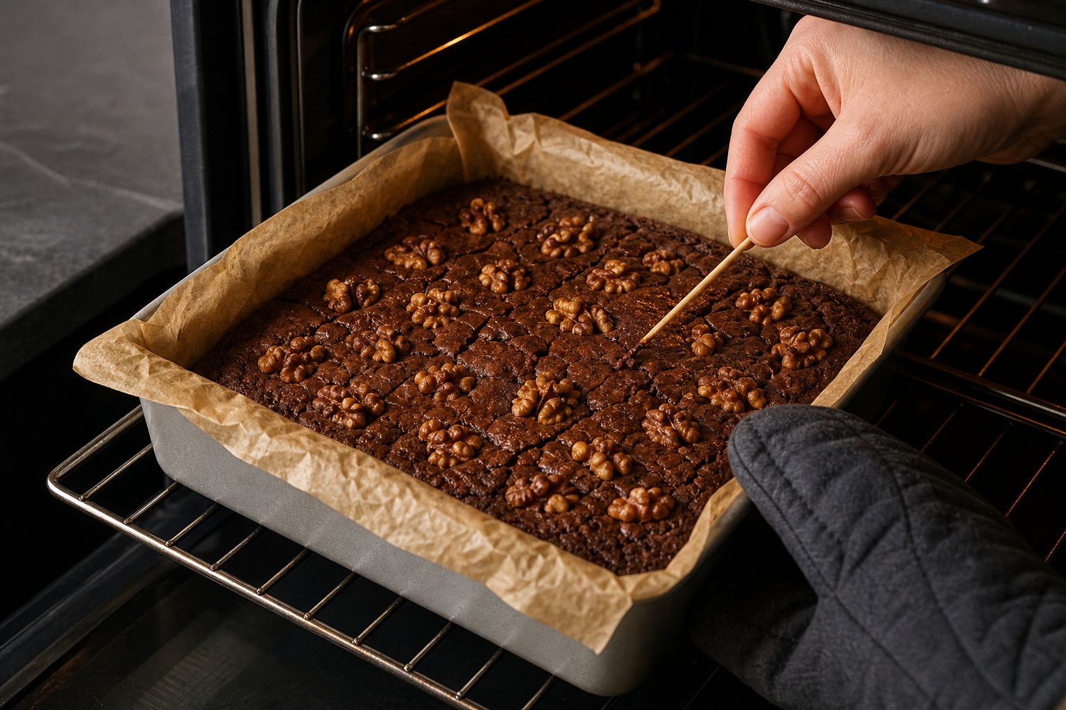Valnøddebrownies, trin 7: bag